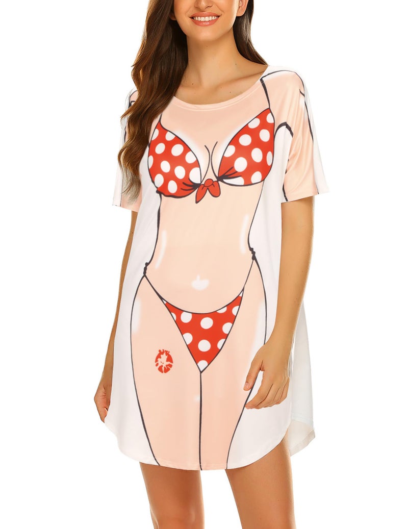 Ekouaer Womens Fun Wear Cute Bathing Suit T Shirts Polka Dots Print Bikini Cover Up T-Shirt White M - Image 1
